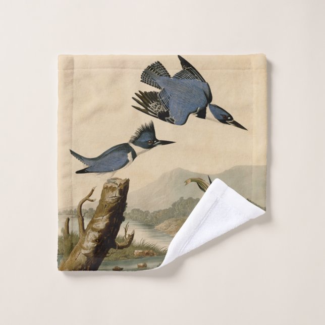 Audubon Belted Kingfisher Wildlife Bird Bath Towel Set (Wash Cloth)