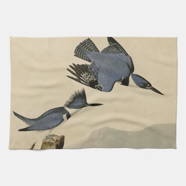 Audubon Belted Kingfisher Wildlife Bird Kitchen Towel (Horizontal)