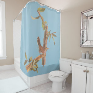 Audubon Bewick's Wren Solitary Song Bird on Branch Shower Curtain