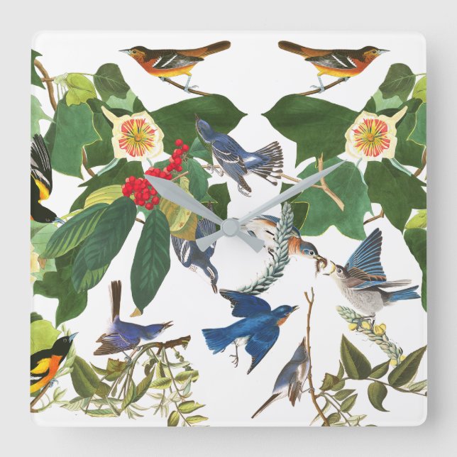 Audubon Birds Flower Wildlife Wall Clock (Front)