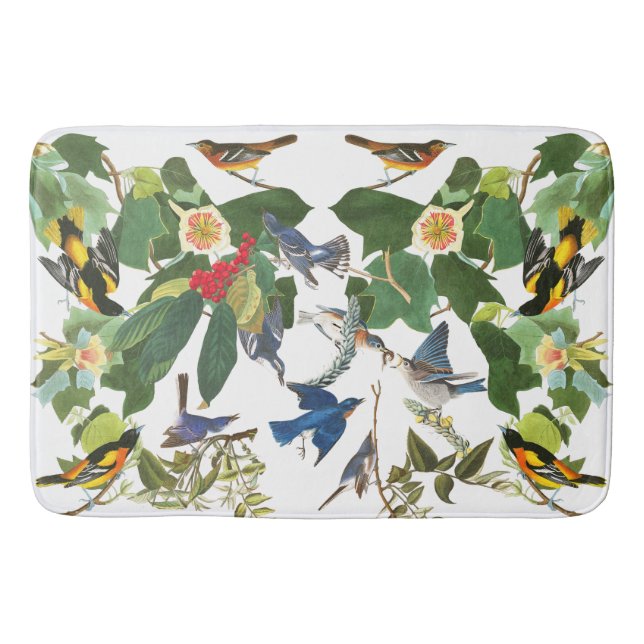 Audubon Birds Wildlife Animals Floral Bath Mat (Front)