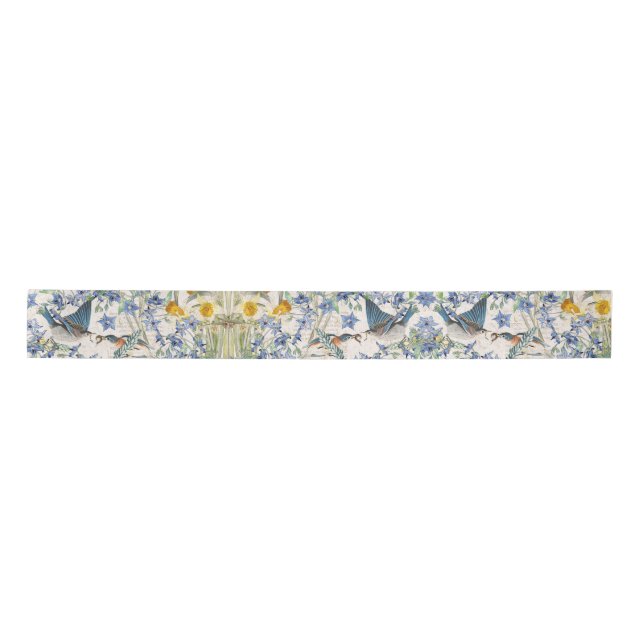 Audubon Blue Bird Starflower Flowers Ribbon (Front)