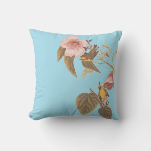 Audubon Blue Winged Yellow Warbler Bird Throw Pillow