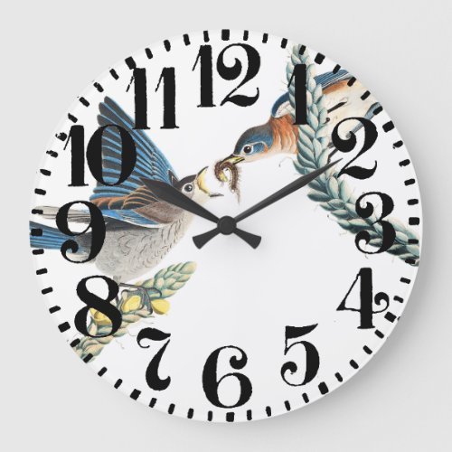 Audubon Bluebird Bird Floral Big Number Wall Clock