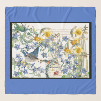 Audubon Bluebird Bird Flowers Design Chiffon Scarf