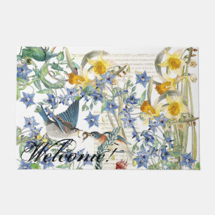 Audubon Bluebird Birds Flowers Welcome Doormat