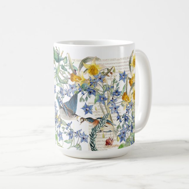 Audubon Bluebird Birds Narcissus Flowers Mug (Front Right)