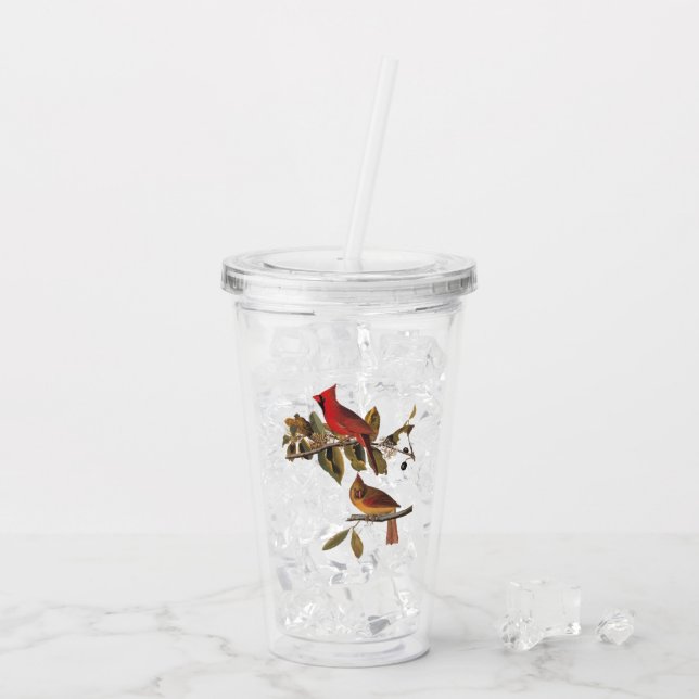 Audubon Cardinal Pair in Wild Almond Tree Acrylic Tumbler (Back Ice)