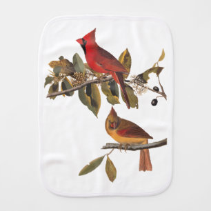 Audubon Cardinal Pair in Wild Almond Tree Baby Burp Cloth