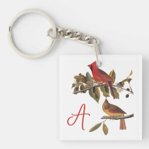 Audubon Cardinal Pair in Wild Almond Tree Keychain