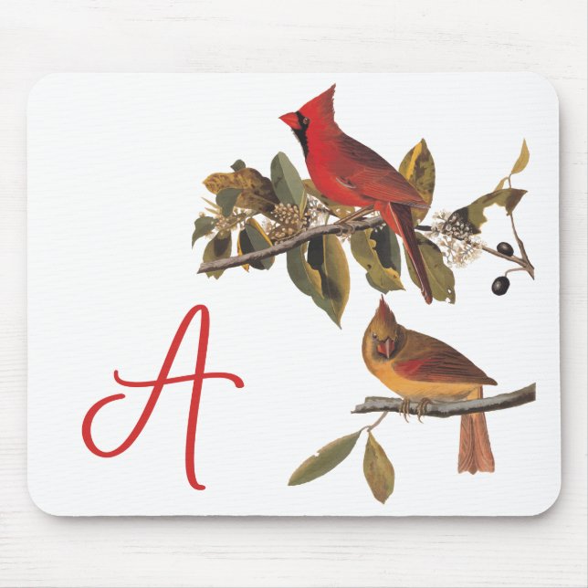 Audubon Cardinal Pair in Wild Almond Tree Mouse Pad (Front)