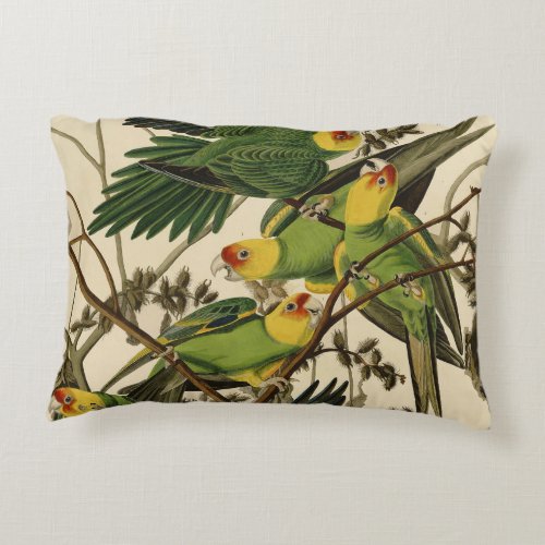 Audubon Carolina Parrot Bird illustration Accent Pillow