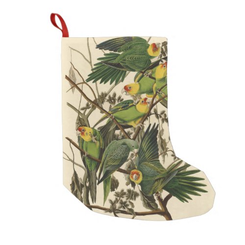Audubon Carolina Parrot Bird illustration Small Christmas Stocking