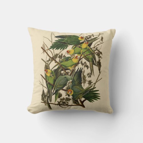 Audubon Carolina Parrot Bird illustration Throw Pillow