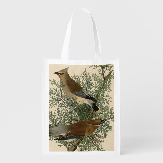 Audubon Cedar Waxwing Bird Grocery Bag (Front)