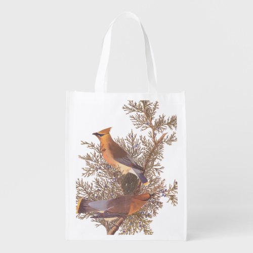Audubon Cedar Waxwing Songbirds in Juniper  Grocery Bag