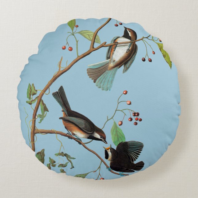 Audubon: Chickadee Round Pillow (Front)