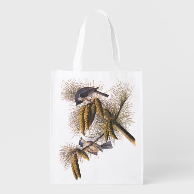 Audubon Crested Titmouse Birds in Pine Tree  Grocery Bag (Front)