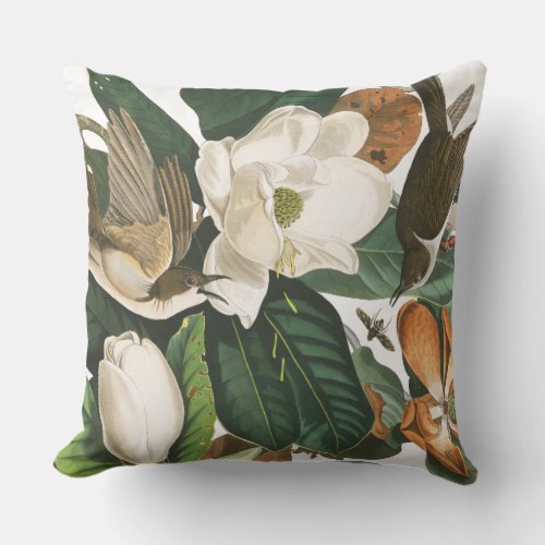 Audubon Cuckoo Birds Wildlife Floral Throw Pillow