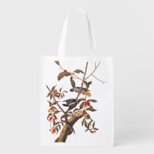 Audubon Downy Woodpecker Pair Vintage Art Grocery Bag