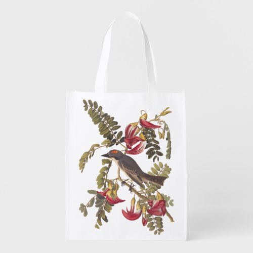 Audubon Gray King Bird on Flowering Tree Branch Grocery Bag