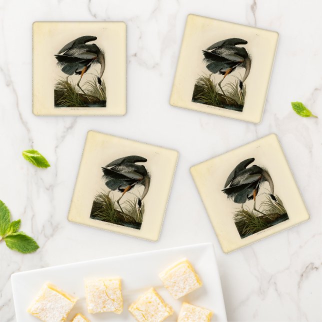 Audubon Great Blue Heron Marsh Bird Coaster Set (In Situ)
