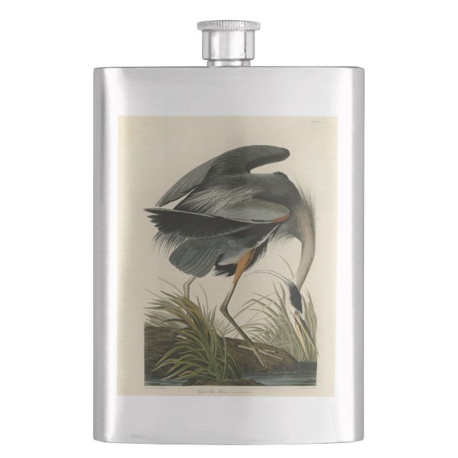 Audubon Great Blue Heron Marsh Bird Flask (Front)