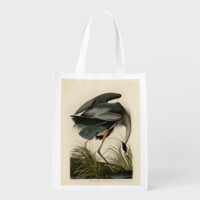 Audubon Great Blue Heron Marsh Bird Grocery Bag (Back)
