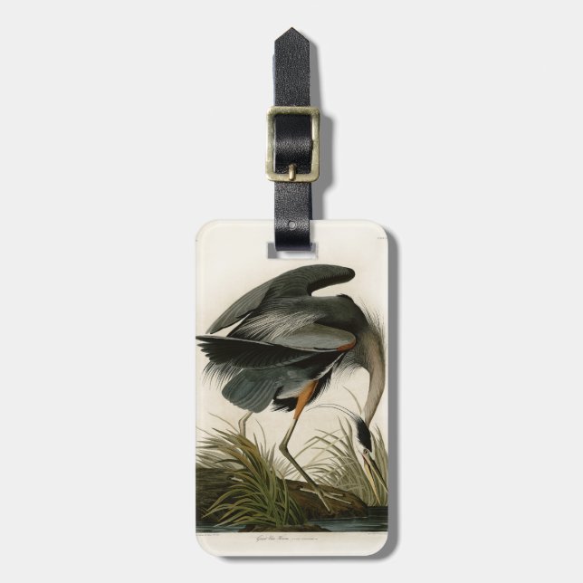 Audubon Great Blue Heron Marsh Bird Luggage Tag (Front Vertical)