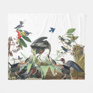 Audubon Heron Bird Wildlife Collage Fleece Blanket