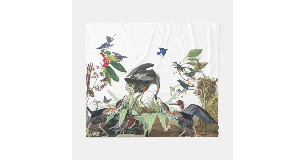 Heron Pattern Print Hooded Blanket