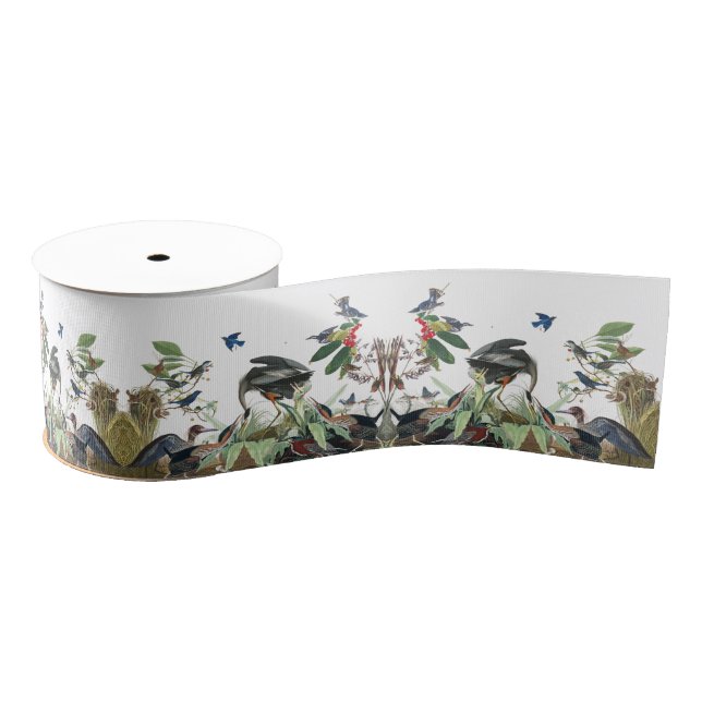 Audubon Heron Bluebirds Wrens Collage Ribbon (Spool)