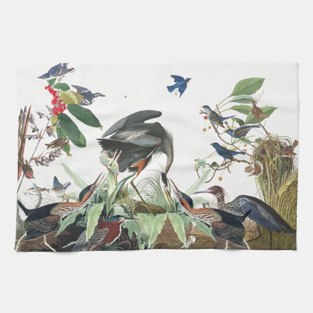 Audubon Herons Bluebird Birds Kitchen Towel (Horizontal)