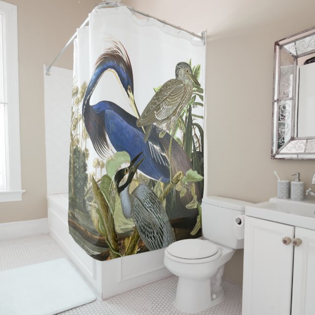 Audubon Herons & Dove Birds Animal Shower Curtain (In Situ)