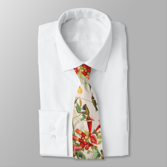 Audubon Hummingbird Birds Wildlife Floral Tie (Tied)
