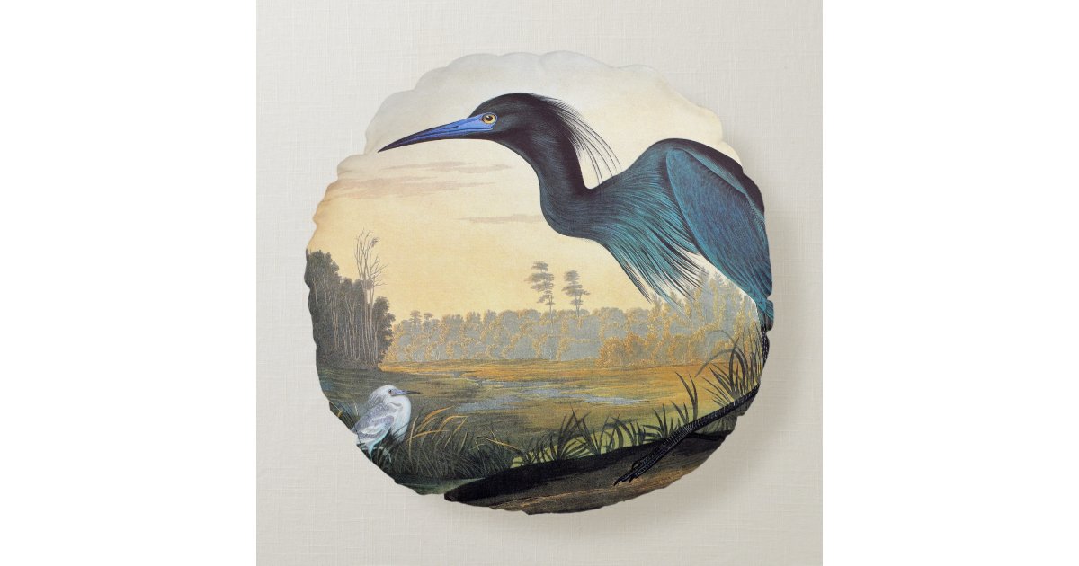 Audubon Little Blue Heron Round Pillow Zazzle Com