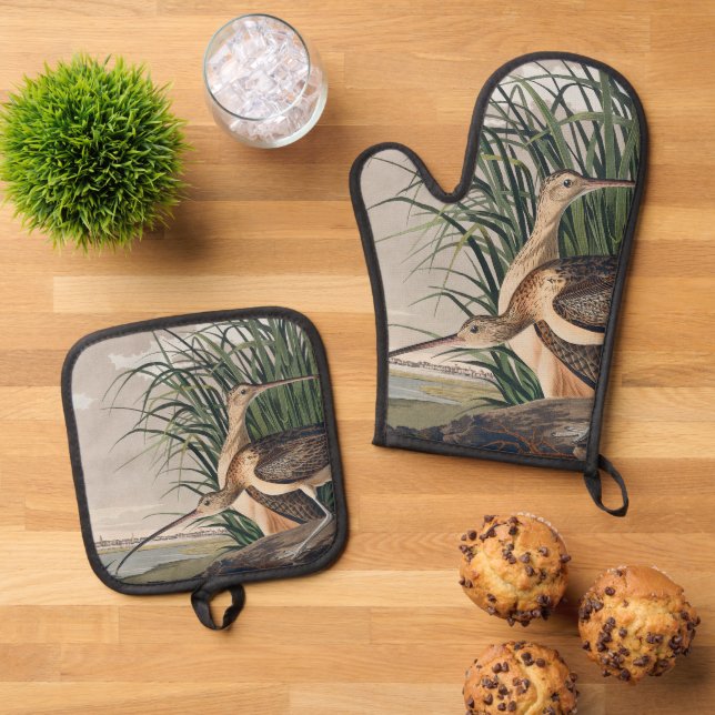 Audubon Long-Billed Curlew Bird Oven Mitt & Pot Holder Set (Top Down)
