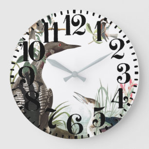 Audubon Loons Birds Big Number Wall Clock