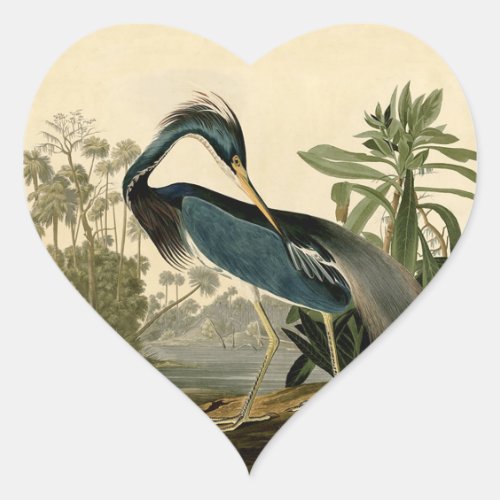 Audubon Louisiana Heron Birds America Art Heart Sticker