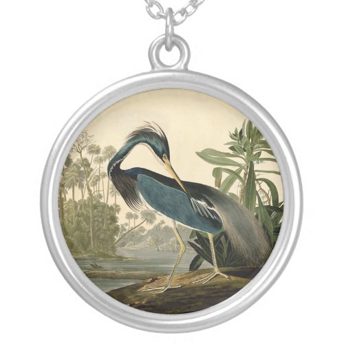 Audubon Louisiana Heron Birds America Art Silver Plated Necklace
