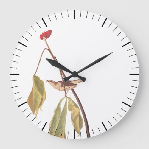 Audubon Louisiana Water Thrush Bird and Red Flower Large Clock