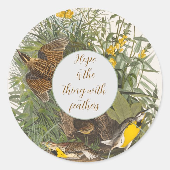 Audubon Meadowlark Botanical Print Classic Round Sticker (Front)