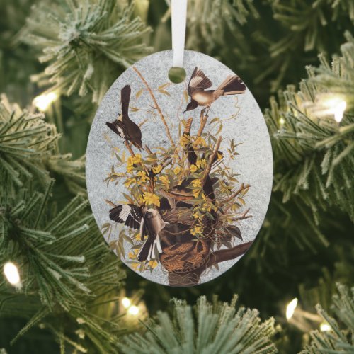 Audubon Mockingbird Family vs Snake Metal Ornament