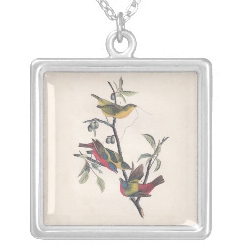 Audubon Painted Bunting Bird Wildlife Silver Plated Necklace