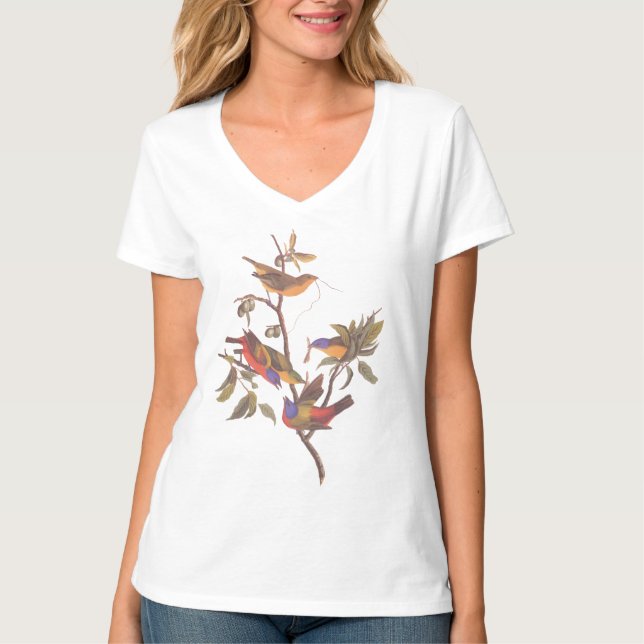Audubon Painted Bunting Birds is Wild Plum Tree T-Shirt (Front)