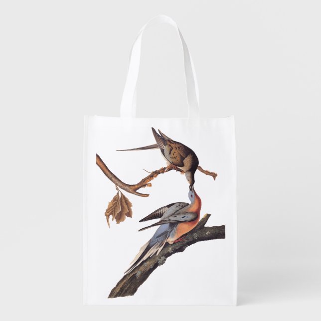 Audubon Pair of Kissing Passenger Pigeons Grocery Bag (Front)
