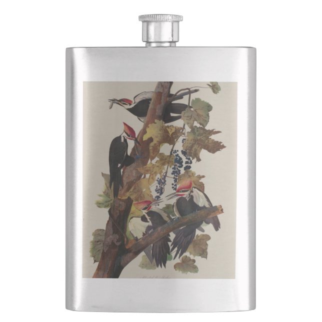 Audubon Pileated Woodpecker Bird Painting Flask (Front)