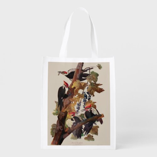 Audubon Pileated Woodpecker Bird Painting Grocery Bag