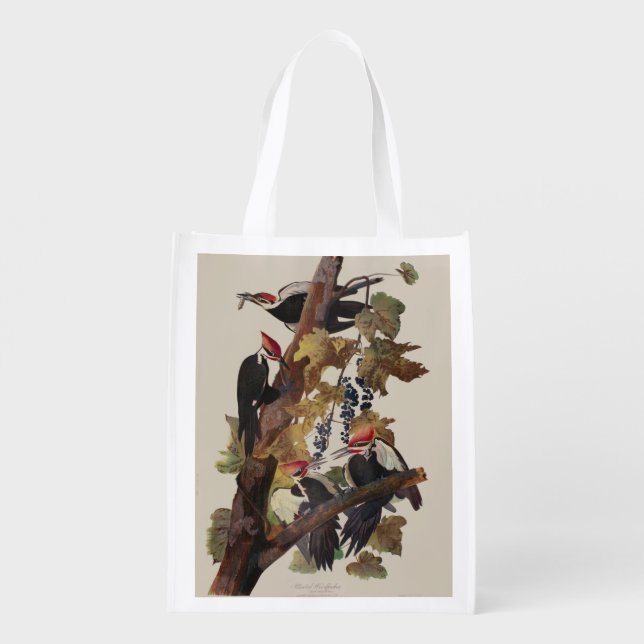 Audubon Pileated Woodpecker Bird Painting Grocery Bag (Back)