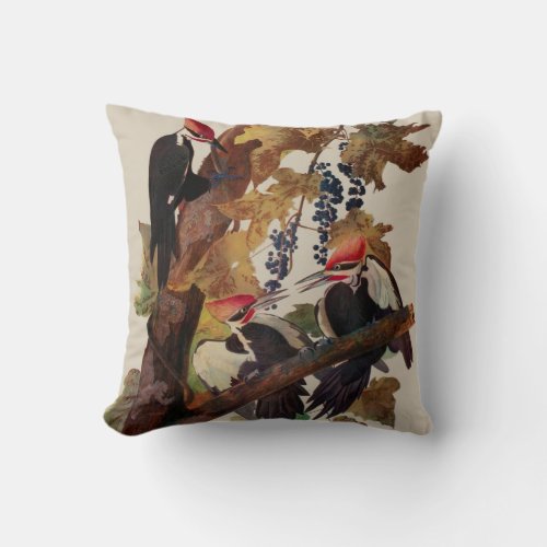 Audubon Pileated Woodpecker Bird Painting Throw Pillow